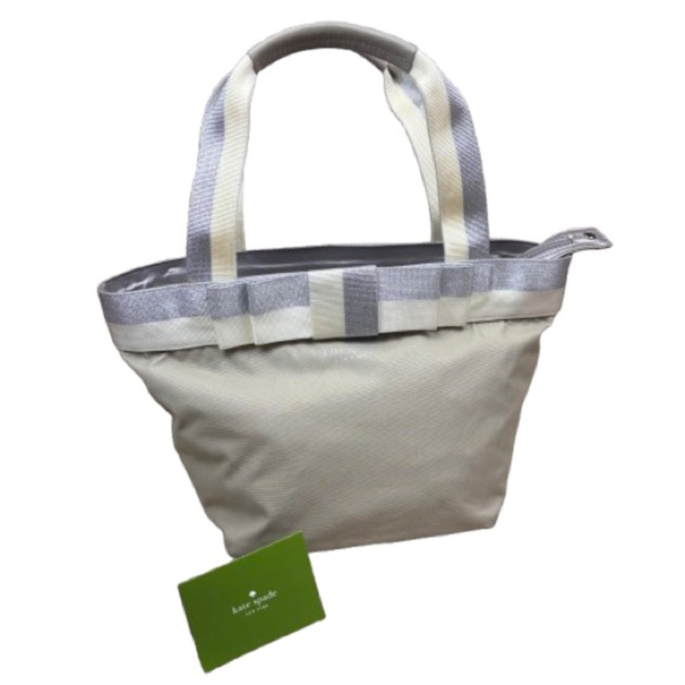 Kate Spade Barrows Street Garri Tote Taupe Nylon Zip Top Gold/Silver Bow